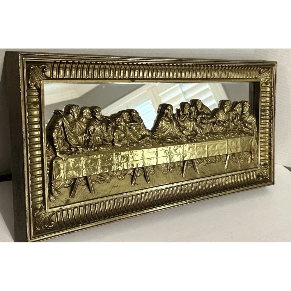 Home Interiors THE LORD'S LAST SUPPER Gold Mirrored Picture‎ Plague Wall Art VTG